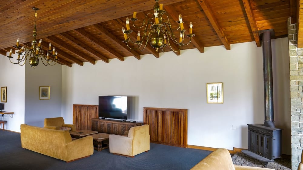 Living room with vintage furniture that evokes a bygone era.