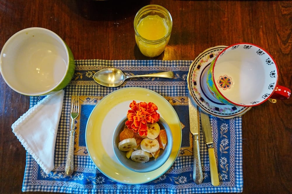 Table setting for breakfast at La Tomasa.