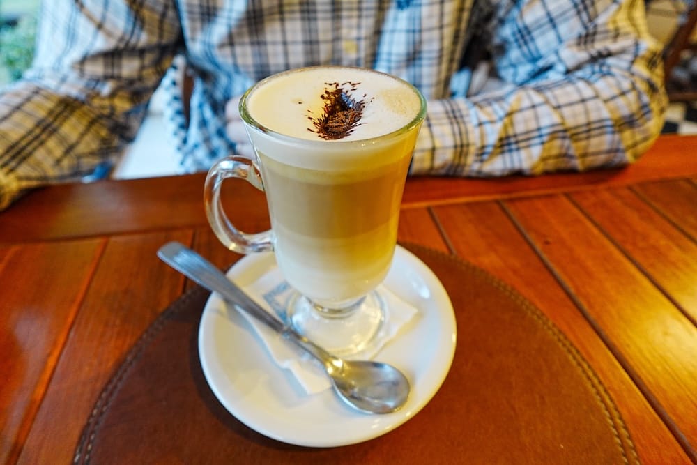 Cappuccino with frothy milk for afternoon tea time at the estancia.