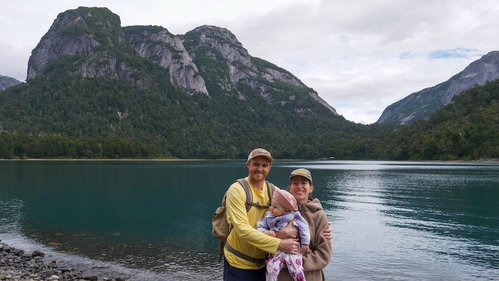 A family portrait of Sam, Audrey and Aurelia in Puerto Blest.