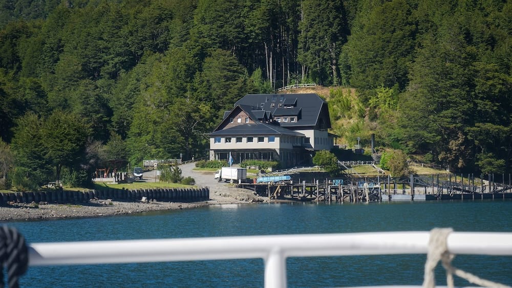Views of Hotel Puerto Blest as seen from the catamaran on approach to Port Blest.