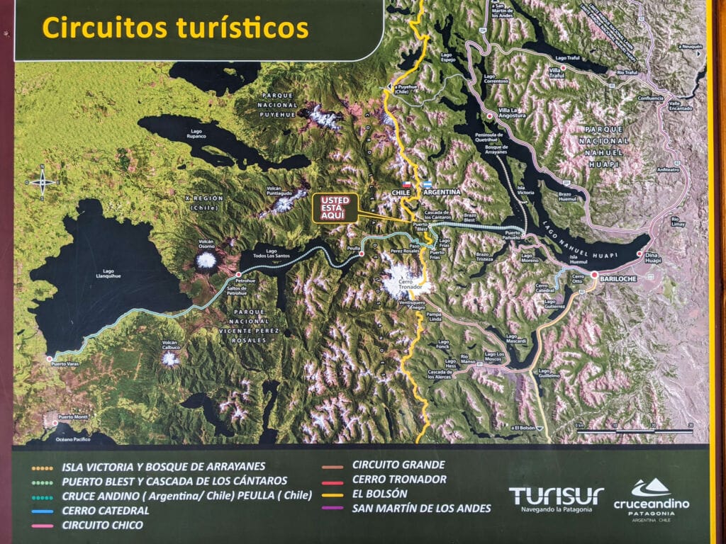 Map of Puerto Blest location on Cruce Andino Andean Crossing route.