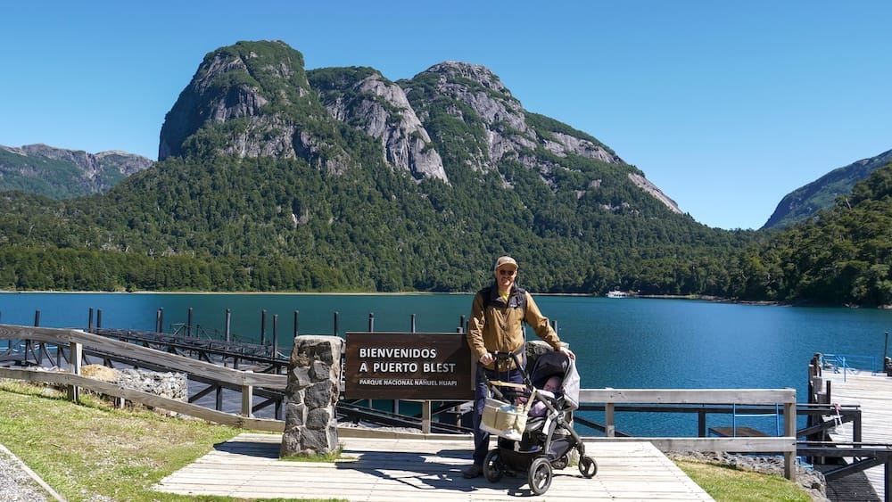 Welcome sign to Puerto Blest in Nahuel Huapi National Park.