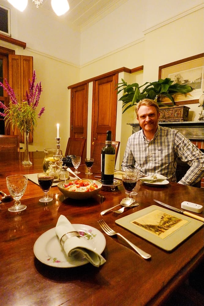 Table set for dinner in the dining room at the estancia.