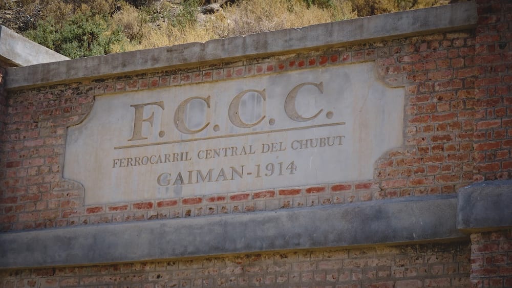 FCCC Ferrocarril Central Chubut Rail Entrance in Gaiman, Argentina.