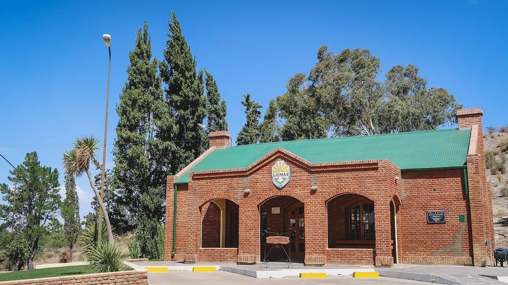 The tourism office in Gaiman in set in a red brick building.