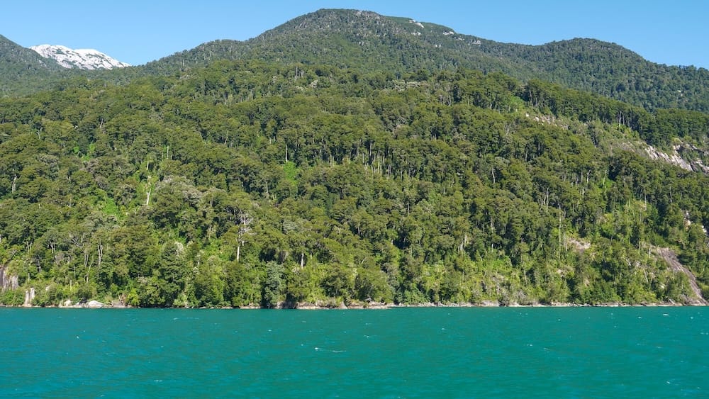 The green waters of Lake Todos los Santos shortly after leaving Peulla for Petrohue on the Cruce Andino.