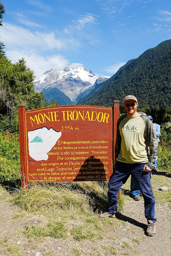Samuel at the Mount Tronador Viewpoint on the journey from Puerto Frias to Peulla on the Cruce Andino.