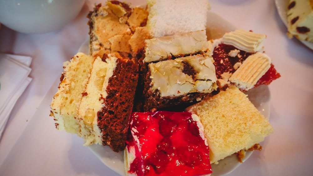 Plate of desserts and pies at Ty Gwyn where we had afternoon tea in Gaiman, Argentina.