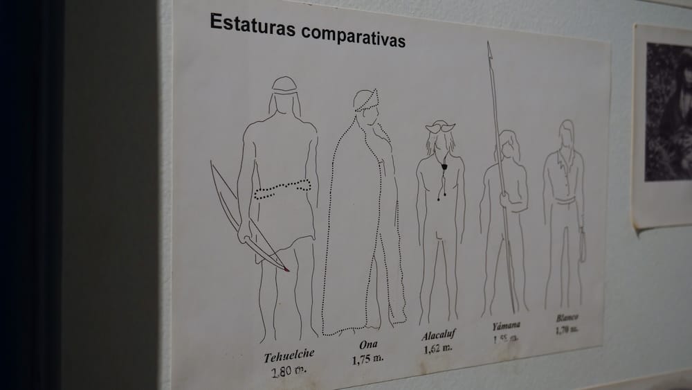 Heights of various first nations including Tehuelches as seen at Gaiman Museum.